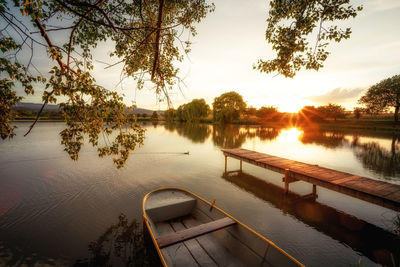 Scenic view of lake against sky during sunset