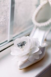 High angle view of white rose on table