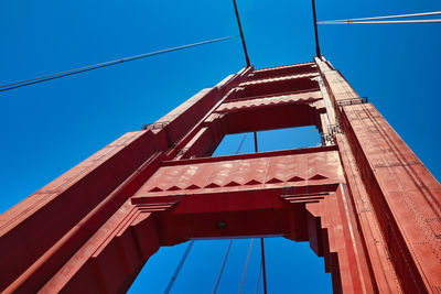 Low angle view of bridge against clear blue sky