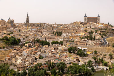 High angle view of buildings in city