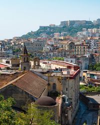 High angle shot of townscape against sky