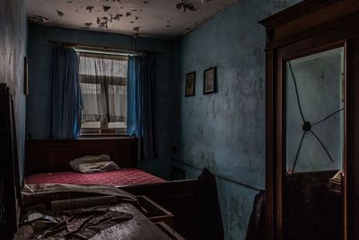 Close-up of abandoned bedroom