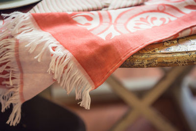 Close-up of textile on table