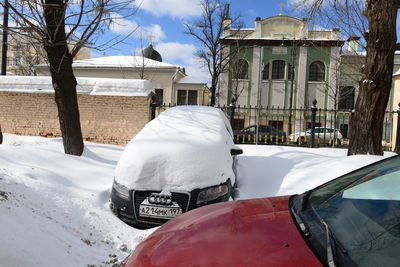 Buildings in city during winter