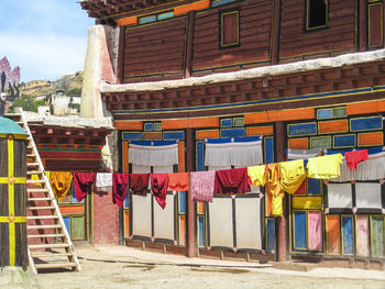 Exterior of a tibetan temple with hanging clothes