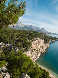 Scenic view of bay against sky