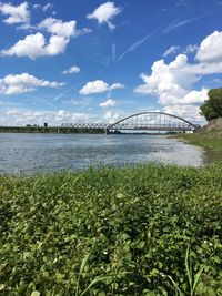 Bridge over river against sky