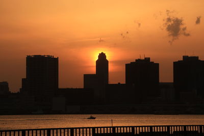 Silhouette buildings against sky during sunset