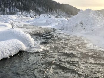 Scenic view of frozen river against sky