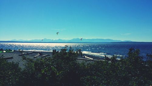 Scenic view of sea against blue sky