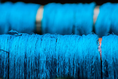 Close-up of blue yarn