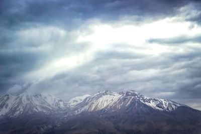 Scenic view of snowcapped mountains against sky