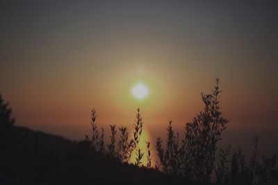 Silhouette field against sky during sunset