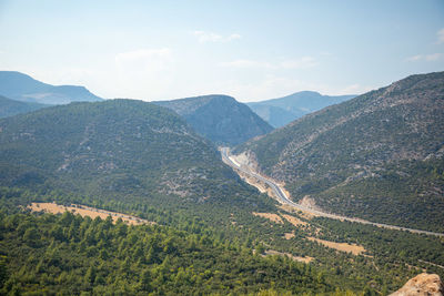 High angle view of mountains against sky