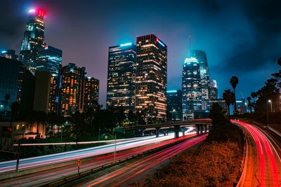 Light trails on city street at night