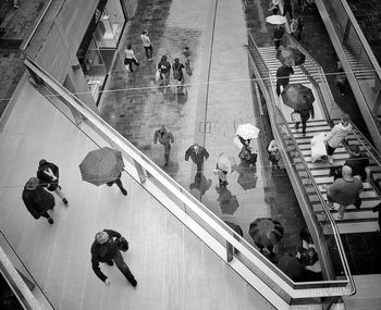 High angle view of people on steps