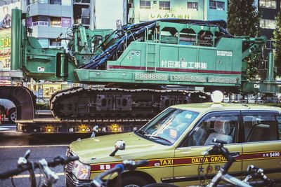 Train on street in city