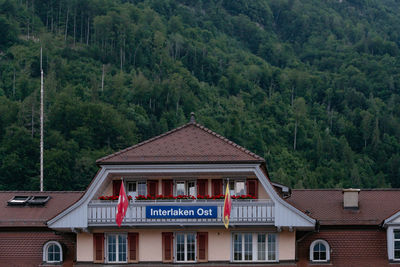High angle view of building in forest