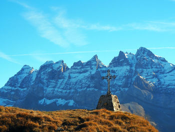 View of mountain against blue sky