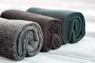 Close-up of towels on fabric