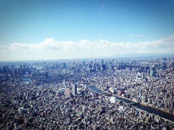 High angle view of cityscape against sky