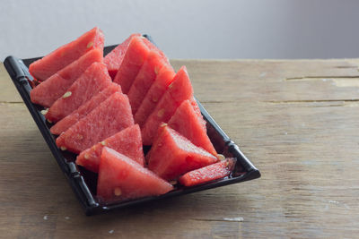 Close-up of dessert served on table