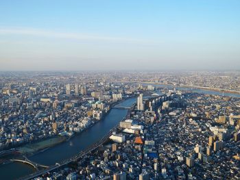 High angle view of cityscape against sky