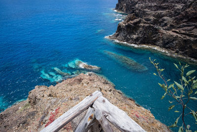 High angle view of rocks on beach