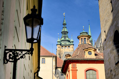 Low angle view of building against blue sky