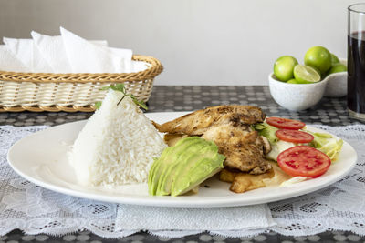 Close-up of food in plate on table