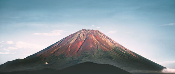 Low angle view of volcanic mountain against sky