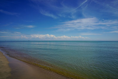 Scenic view of sea against blue sky