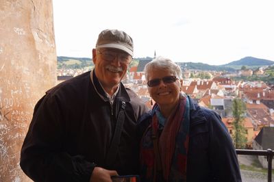 Portrait of senior couple at cesky krumlov town