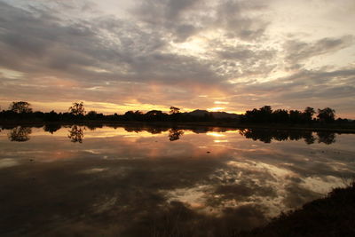 Scenic view of lake against sky during sunset