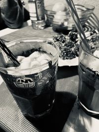 Close-up of beer glass on table