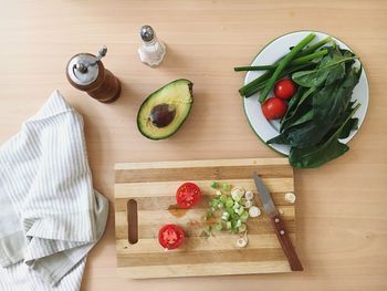 High angle view of vegetables on cutting board