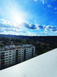 High angle view of buildings against sky