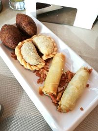 High angle view of dessert in plate on table