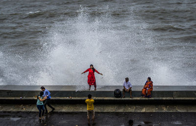 Woman standing in water