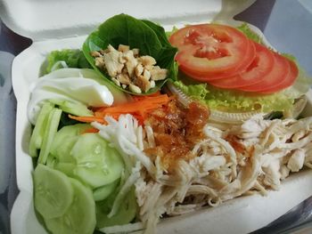 High angle view of meal served in plate