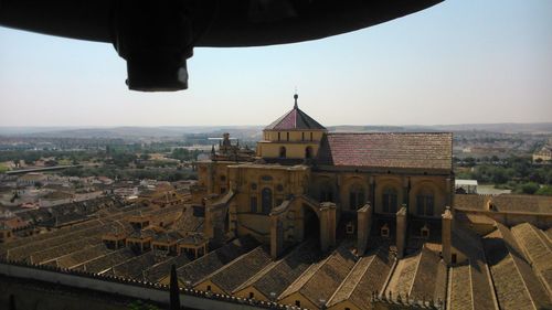 High angle view of buildings in city