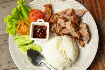 High angle view of meal served in plate