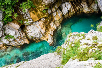 Scenic view of sea seen through cave