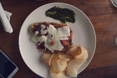 High angle view of dessert in plate on table