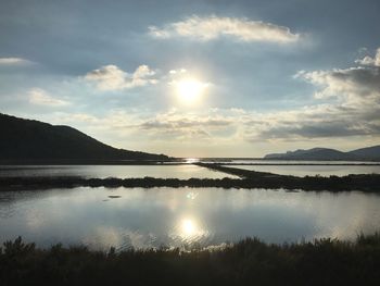 Scenic view of lake against sky during sunset
