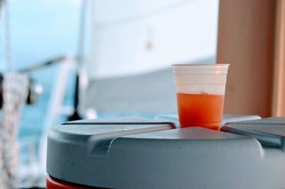 Close-up of drink in glass on table