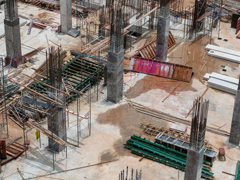 High angle view of construction site in building
