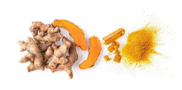 High angle view of mushrooms against white background