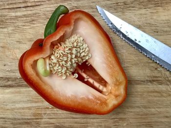 High angle view of hot dog on table