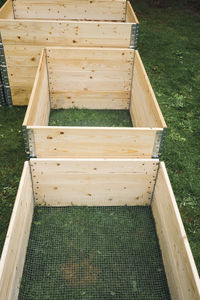High angle view of wood on field